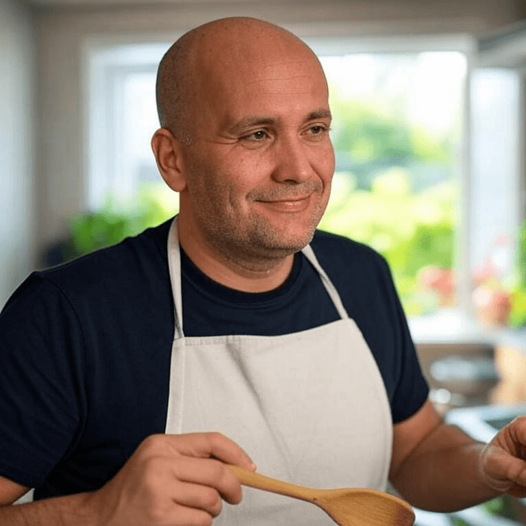 Image d'un homme passioné de cuisine et heureux de faire à manger