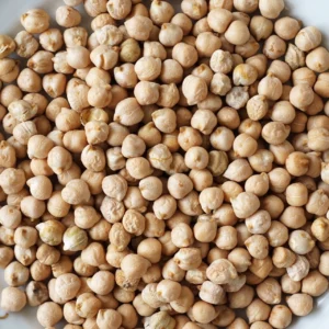 Grains de pois chiche secs en gros plan, ingrédient principal de la farine utilisée pour les panisses