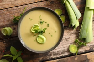 Un bol de soupe de poireaux pomme de terre fait maison