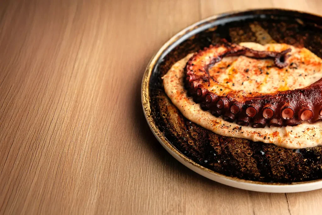 Recette de poulpe au chorizo avec purée de haricots blancs, huile pimentée et paprika