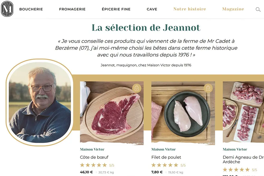 Jeannot, maquignon de Maison Victor sélectionnant les bêtes sur pied en ferme locale