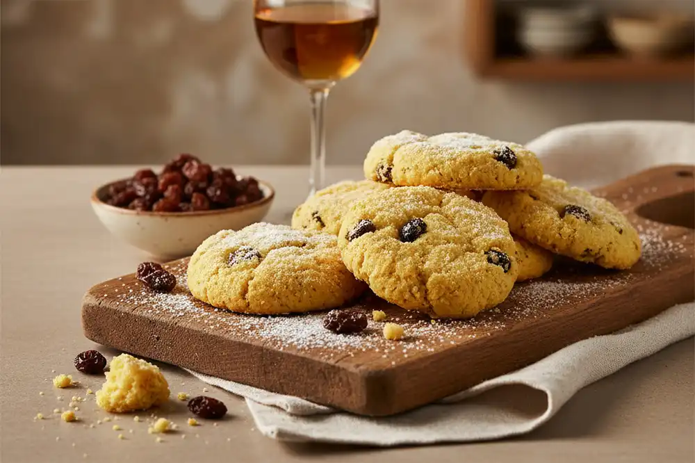 Zaletti, biscuits italiens dorés à la farine de maïs et raisins secs, spécialité traditionnelle de Vénétie servie pendant les fêtes de Noël.