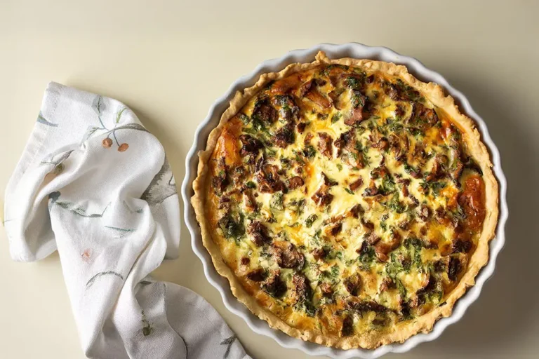 Recette facile de quiche aux champignons, garnie de crème et cuite au four