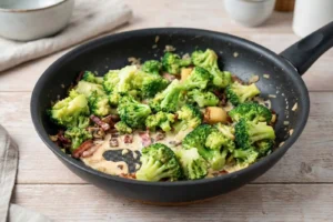 Poêlée de brocolis lardon crème, cuite à la poêle